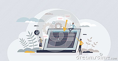 Data entry software for information upload automation tiny person concept Vector Illustration