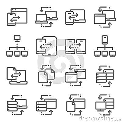 Data exchange icons set vector illustration. Contains such icon as Database, Sync, Data transfer, Backup and more. Expanded Stroke Vector Illustration