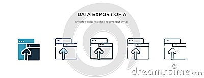 Data export of a window with an arrow icon in different style vector illustration. two colored and black data export of a window Vector Illustration