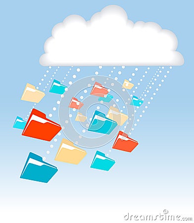 Data file folder rain cloud computing technology Vector Illustration