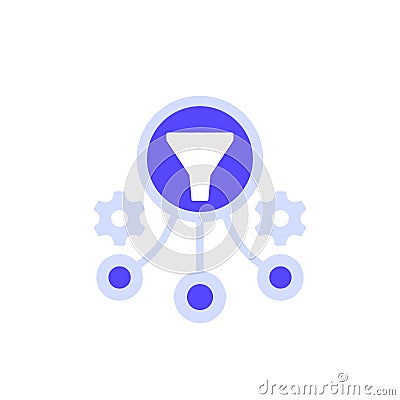 Data filtering icon with a funnel and gears Vector Illustration