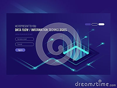 Data flow concept, information technologies, concept of hi tech isometric vector Vector Illustration