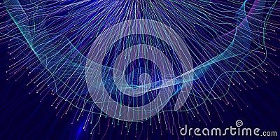 Data flow, neural connections, abstract design on tech blue background. Image for design on theme of artificial intelligence, big Stock Photo