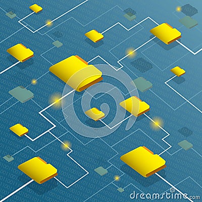 Data flow system with binary code background Vector Illustration