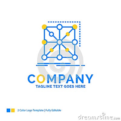Data, framework, App, cluster, complex Blue Yellow Business Logo Vector Illustration
