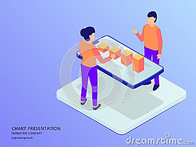 Data graph and chart presentation analysis with ar augmented reality on smartphone with isometric flat style Stock Photo
