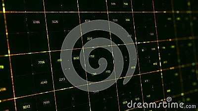 A data grid of streaming numbers changing on digital display. Animation. Abstract flowing blocks of content with Stock Photo