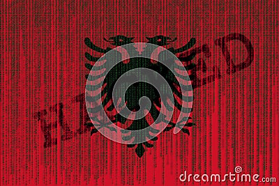 Data Hacked Albania flag. Albania flag with binary code. Stock Photo