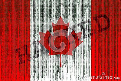 Data Hacked Canada flag. Canada flag with binary code. Stock Photo
