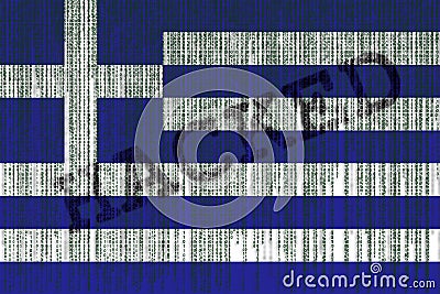 Data Hacked Greece flag. Greece flag with binary code. Stock Photo