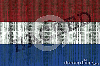 Data Hacked Nederland flag. Nederlands flag with binary code. Stock Photo