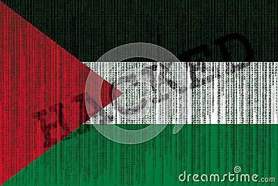 Data Hacked Palestine flag. Palestinian flag with binary code. Stock Photo