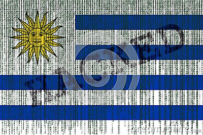 Data Hacked Uruguay flag. Uruguay flag with binary code. Stock Photo