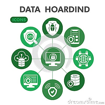 Data hoarding symbols collection or sketches. files storage theme icons in glyph style signs for web and app. Vector Vector Illustration