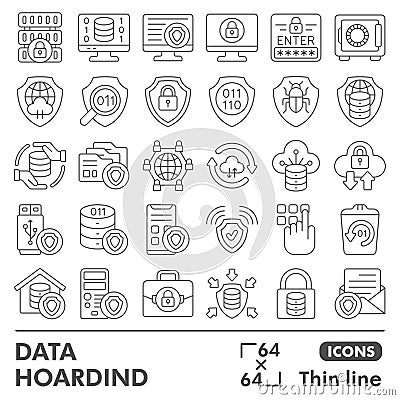 Data hoarding symbols collection or sketches. files storage theme icons in thin line style signs for web and app. Vector Vector Illustration
