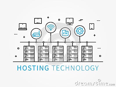 Data Hosting Infrastructure with server system Vector Illustration