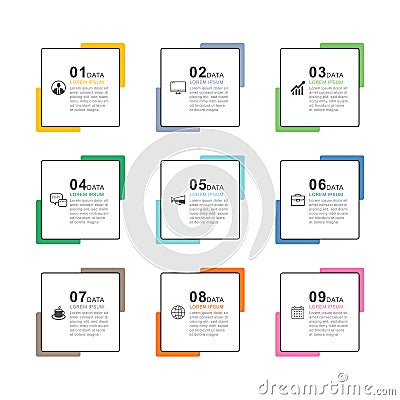9 data infographics square index template. Vector illustration abstract background Vector Illustration