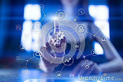 Data integration diagram and process automation business internet technology concept on virtual screen. Stock Photo