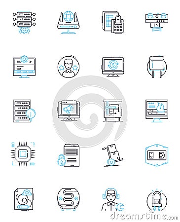 Data intelligence linear icons set. Analytics, Insights, Predictions, Trends, Visualization, Algorithms, Machine Vector Illustration