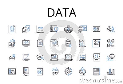 Data line icons collection. Information, Facts, Figures, Stats, Records, Details, intelligence vector and linear Vector Illustration