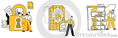 Data management. Data analytics is artist, painting insights on canvas statistical reports Vector Illustration
