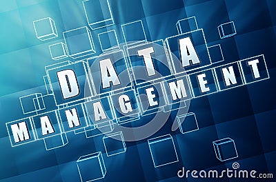 Data management in blue glass blocks Stock Photo