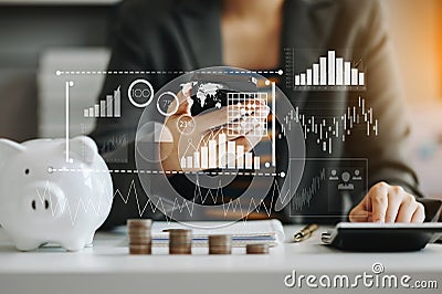 Data Management System with Business Analytics concept. business team hands working with provide information for Key Performance Stock Photo