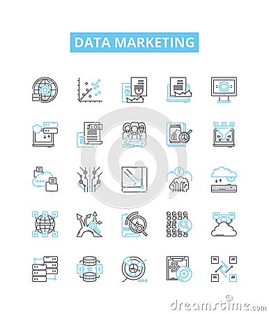 Data marketing vector line icons set. Data, Marketing, Analytics, Automation, Email, Social, Segmentation illustration Vector Illustration