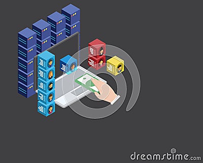 Data marketplace to sell Personal data to third-party or use data internally for data driven business Vector Illustration