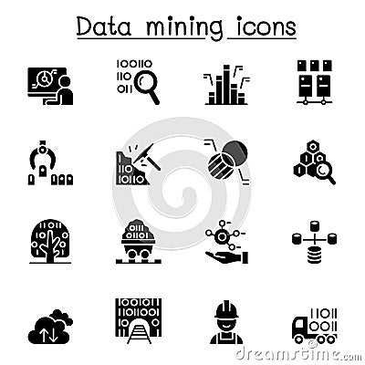 Data mining, big data, data warehouse icon set vector illustration graphic design Vector Illustration