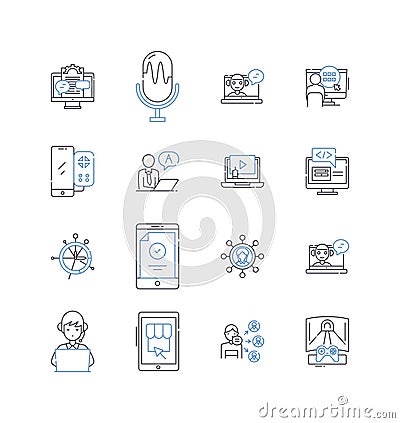 Data mining line icons collection. Association, Classification, Clustering, Correlation, Decision, Detection, Extraction Vector Illustration