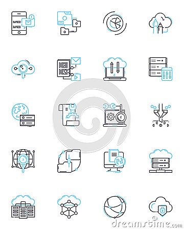 Data mining linear icons set. Analysis, Clustering, Correlation, Decision, Discovery, Extraction, Association line Vector Illustration