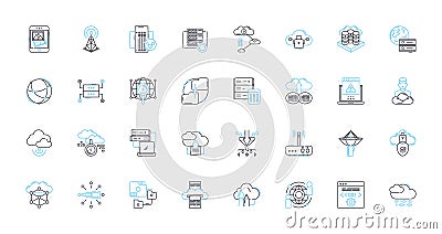 Data mining linear icons set. Analysis, Clustering, Correlation, Decision, Discovery, Extraction, Association line Vector Illustration