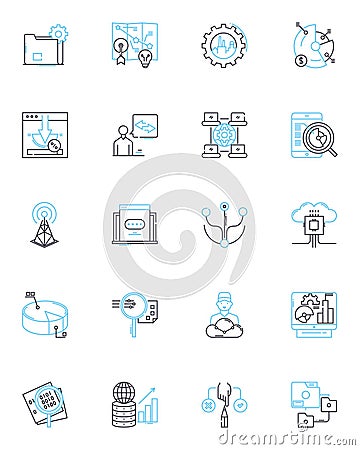 Data mining linear icons set. Association, Clustering, Correlation, Classification, Extraction, Integration Vector Illustration