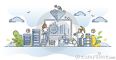 Data mining process with information database analysis outline concept Vector Illustration