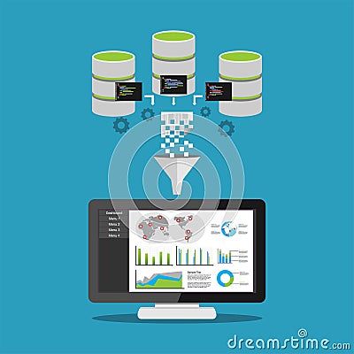 Data mining processing. Business intelligence concept. Business statistics analysis Vector Illustration