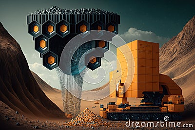 data mining system, with visual representation of data being mined Stock Photo