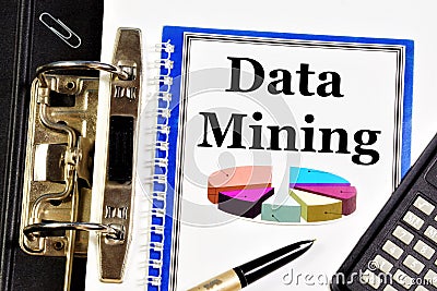 Data mining. Text label and diagram of a successful business study Stock Photo