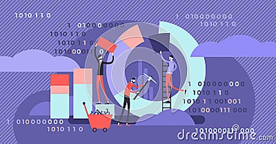 Data mining vector illustration. Tiny chart graph creation persons concept. Vector Illustration