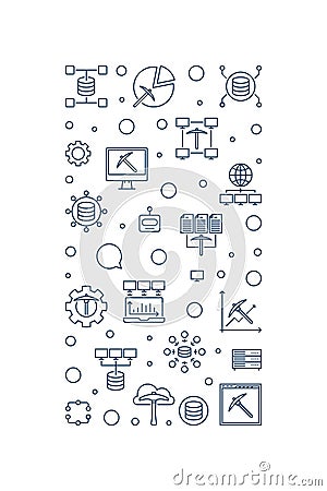 Data Mining vertical banner in thin line style. Database Systems concept linear illustration Vector Illustration