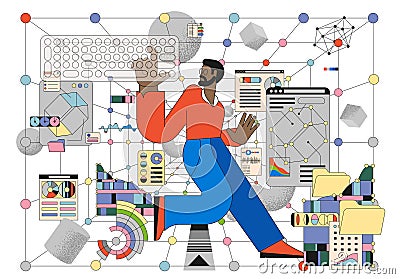 Data modeling, model development and deployment. Vector Illustration