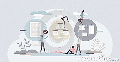 Data models with different information processing types tiny person concept Vector Illustration