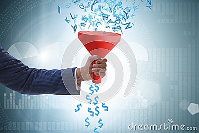 Data monetization concept with funnel and businessman Stock Photo