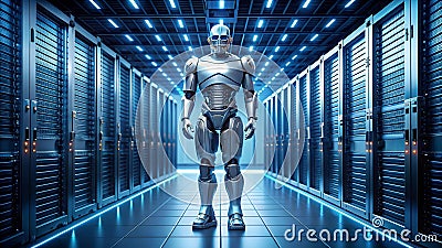 The Data Navigator: A Robot Guiding Through the Labyrinth of Information Generative AI Stock Photo