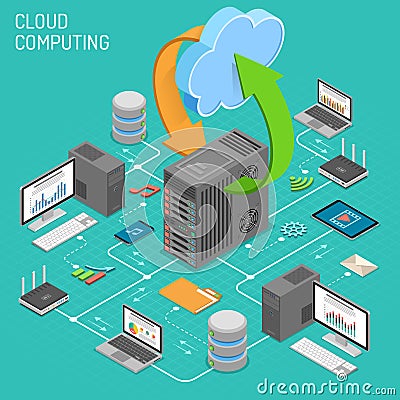 Data Network Cloud Computing Technology Isometric Vector Illustration