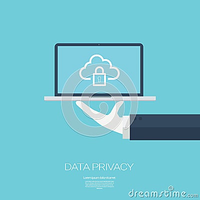 Data privacy in cloud computing technology with digital devices icons and applications for computers. Vector Illustration