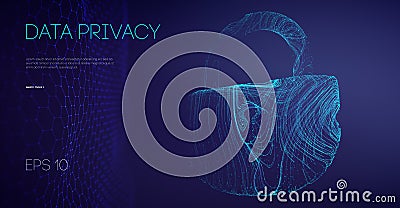Data Privacy Government Software. Email Server hacker guard data. Security cloud data attack. Vector Illustration. Stock Photo