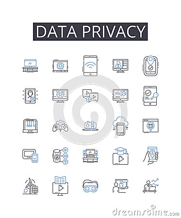 Data privacy line icons collection. Personal security, Information confidentiality, Digital protection, Privacy rights Vector Illustration