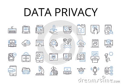 Data privacy line icons collection. Personal security, Information confidentiality, Digital protection, Privacy rights Vector Illustration
