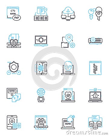 Data Privacy linear icons set. Security, Encryption, Breach, Protection, Privacy, Anonymization, Regulation line vector Vector Illustration